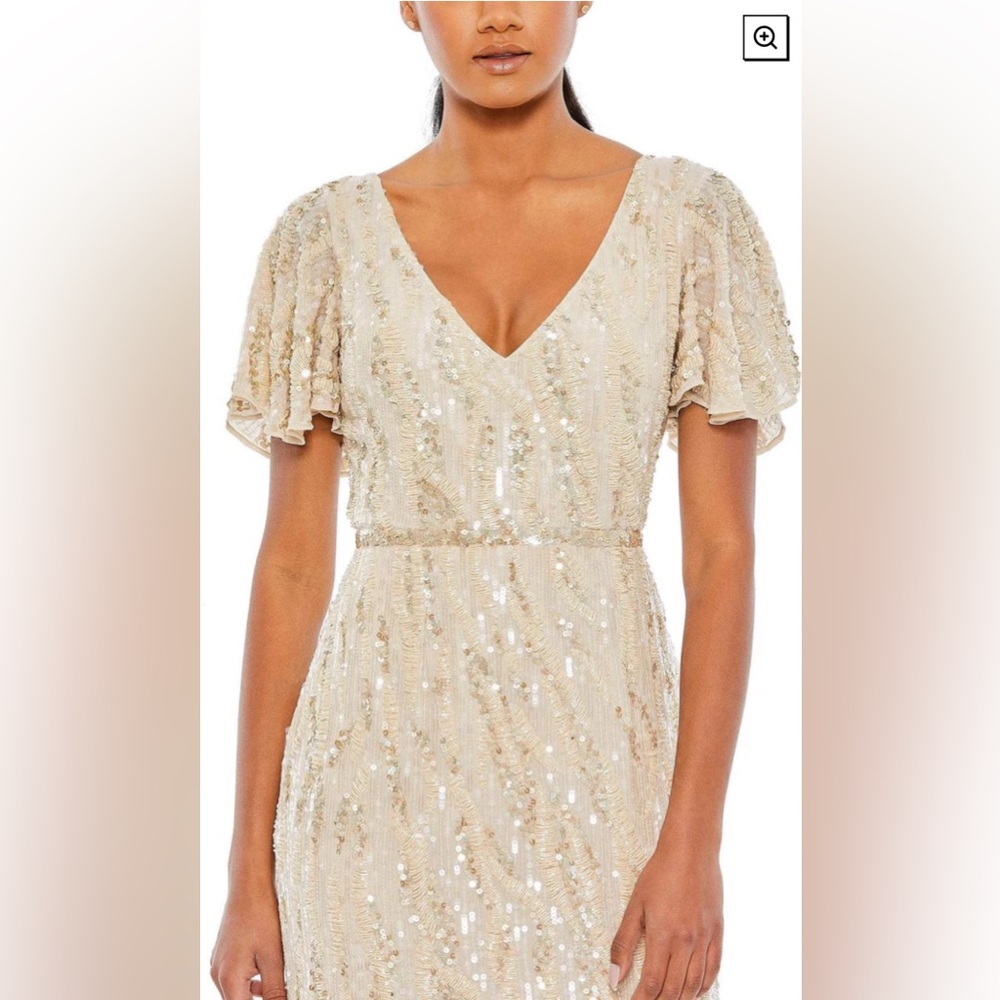 Sequined v neck flutter sleeve midi dress - Picture 3 of 3